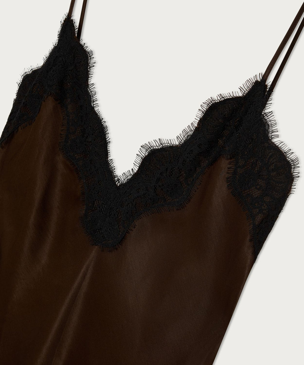 The Satin Mini Slip Dress Brown