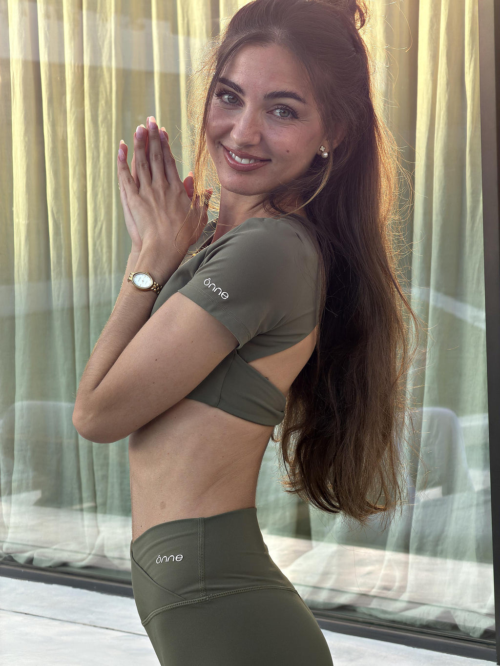 Camelia Top in Gray Green, lifestyle, ÔNNE activewear