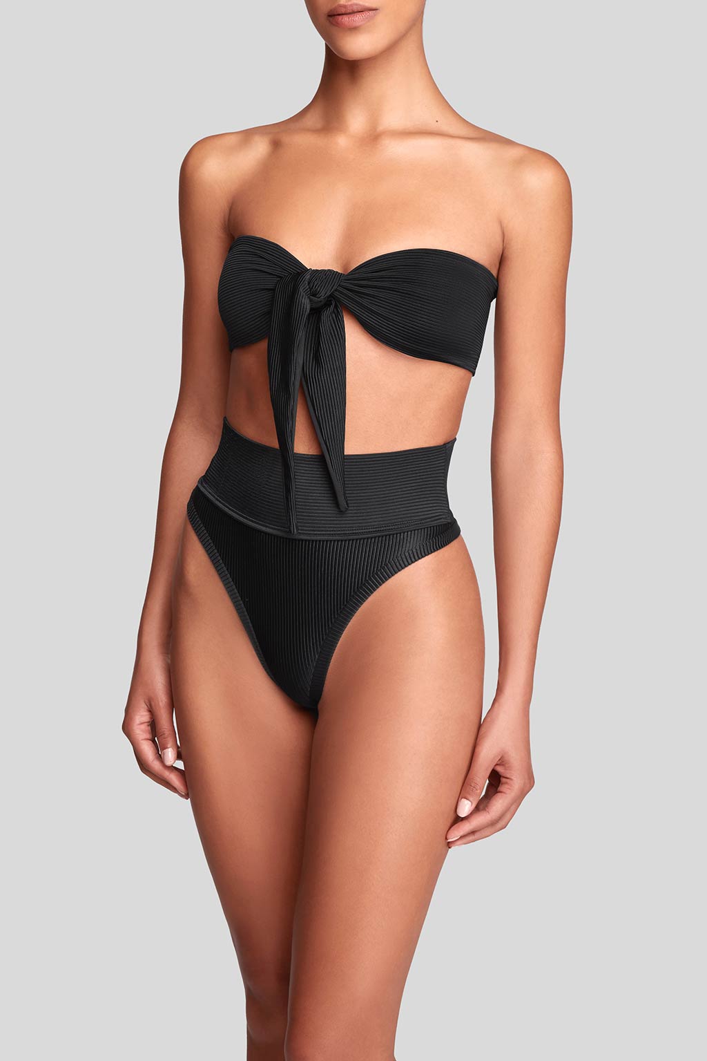 Maura Bottom Rib in Black, front view, ÔNNE swimwear